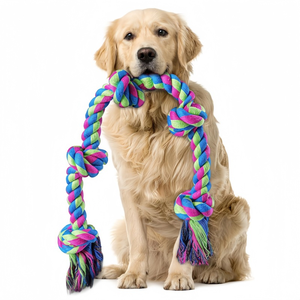 Jouet pour chien en corde de coton tressée, nœud interactif multicolore pour chiens de grande et moyenne taille, nettoyage des dents, extérieur, vente en gros - Product Image 1
