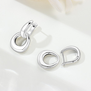 Boucles d'oreilles créoles géométriques plaquées argent, bijoux pendantes en alliage, style classique unisexe - Product Image 3