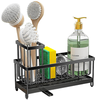 Étagère de rangement pour évier de cuisine en acier au carbone, porte-éponge et porte-brosse haute, style comptoir, noir