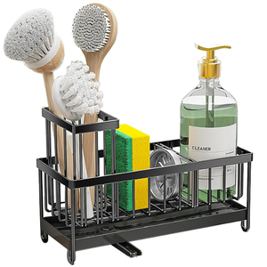 Su misura in acciaio inox lavello da cucina Caddy piatto mensola porta spugna con alta spazzola supporto controsoffitto stile nero - Product Image 1