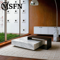 Table basse en marbre blanc massif épais, support en acier inoxydable poli en forme de U, moderne, minimaliste, flottante, durable, facile à nettoyer