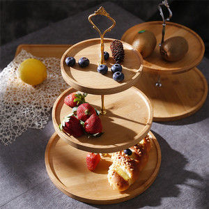 Creative Three-layer <strong>Tray</strong> Afternoon Tea Fruit Plate Household Double-layer Bamboo Snack <strong>Dessert</strong> <strong>Tray</strong> Cake Stand Rack - Product Image 6