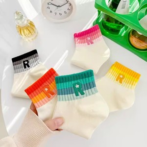 Women Ankle <b>Socks</b> Gradient Color Stripe Breathable Cotton <b>Polyester</b> Casual Low Cut Boat <b>Socks</b> - Product Image 2