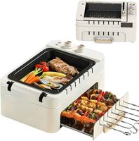 Barbecue Grill Électrique Automatique Sans Fumée Multifonction 3-en-1 Moderne pour Table, avec Friteuse et Rôtissoire Rotative à 360° pour Brochettes et Kebab