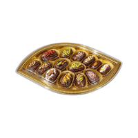 Boîtes à pâtisserie dorées de luxe, vente en gros d'usine, fournitures pour le Ramadan, boîte d'emballage en plastique en forme de feuille pour les sucreries arabes avec couvercle transparent