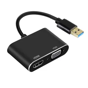 价格便宜的USB 3.0至HDMI VGA适配器电缆USB3.0多端口双输出显示器1080P音频视频转换器电缆