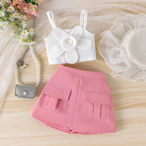 Vêtements d'été pour tout-petits filles 3D Flower Pit Strip Sling Elastic <span class=keywords><strong>Shorts</strong></span> 2Pcs Kids Clothing Casual Ropa De <span class=keywords><strong>Bebe</strong></span> Children Clothing - Product Image 3