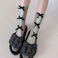 Chaussettes Balletcore en résille scintillante avec nœud découpé, transparentes et brillantes, style Coquette pour femme