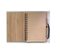 Cahier de notes à spirale personnalisé avec couverture en bambou et fermeture élastique avec stylo