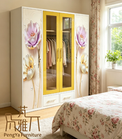 Lemari Pakaian Baja Modern 4 Pintu Dengan Laci Lampu LED Interior Kabinet Penyimpanan Pakaian Logam Untuk Kamar Tidur