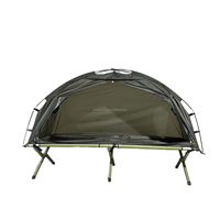 Lit de camping portable imperméable avec cadre en acier surélevé et revêtement argenté