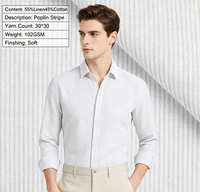 Tissu Popeline Rayé Teint en Fil Respirant et Écologique 55 % Lin 45 % Coton pour Chemises Formelles, Décontractées et Uniformes Homme, Femme, Enfant
