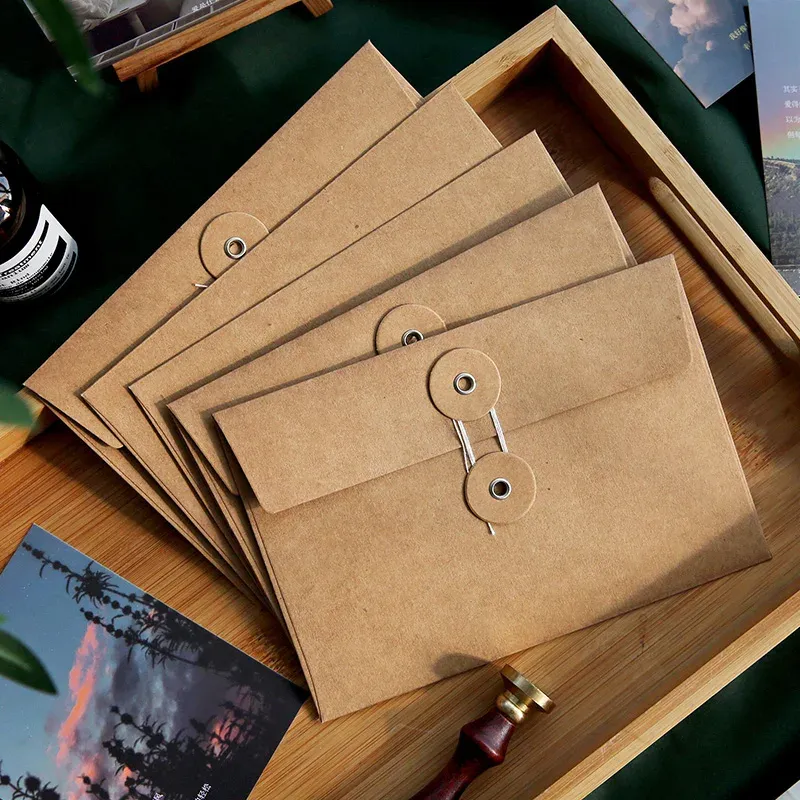 Винтажные коричневые конверты из крафт-бумаги с застежкой на пуговицах для открыток для хранения фотографий