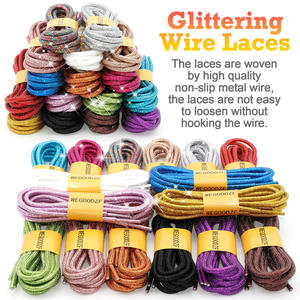 WEGOODZF Lacets Personnalisés en Polyester à Paillettes Épaisses de 4,5 mm, Scintillants Métalliques Dorés et Argentés pour Chaussures en Toile et Baskets - Product Image 2