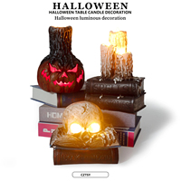 Bougie chandelier citrouille-tête de morte pour Halloween, Ornement chandelier citrouille-livre lumineux, Décoration pour maison hantée et pièce secrète