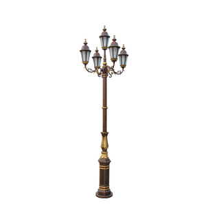 Lampadaire de jardin extérieur en laiton avec cinq abat-jour en verre, lumière blanc chaud 2700K, AC 220V, IP66, capteur de mouvement LED non amovible, garantie 10 ans - Product Image 1