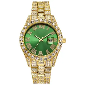 Atacado China Luxo Custom Steel Band Totalmente Diamantes Calendário Quartz Watch Para Homens