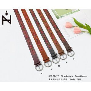 Cintura in PU Ricamata con Anello a D da 4 cm, Design Floreale, Cintura Casual alla Moda per Donne - Product Image 1