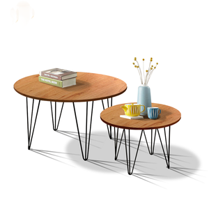 Modern Retro Wood Metal <strong>Hairpin</strong> <strong>Leg</strong> <strong>Dining</strong> Round Coffee Two <strong>Table</strong> - Product Image 6