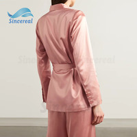Design de mode Chic professionnel vêtements de détente soie-satin Slim Silhouette veste et pantalon évasé 2 pièces ensemble blazer costume pour les femmes