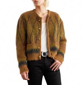 Cárdigan de punto peludo de moda personalizada Chaqueta de punto corto de manga larga Cárdigan de mezcla de mohair para hombres - Product Image 1