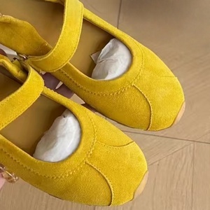 Zapatos de ballet Mary Jane de cuero liso amarillo estilo coreano - zapatos planos versátiles de suela blanda y cómodos - Product Image 4