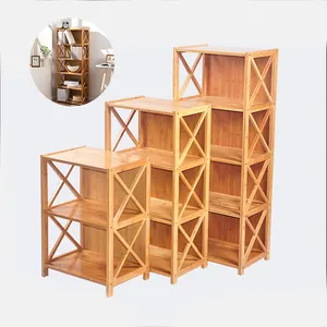 Étagère à livres en bambou, classeur en bois, 2 à 4 niveaux, prix d'usine, supports de rangement pliables