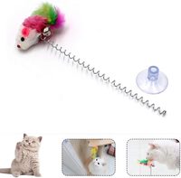 Jouet pour chat à base d'aspiration, souris en peluche à ressort élastique et plumes, jeu interactif d'intelligence, couleur aléatoire, pour chatons d'intérieur, mignon, anti-anxiété