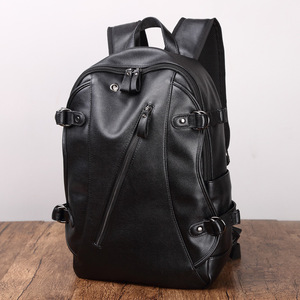 Li Qi <b>Backpack</b> For <b>Men</b> Women Large Capacity PU Leather With Usb Port Business Travel Laptop Commuting Casual Solid Color - Product Image 3