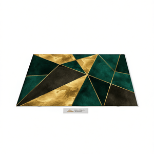 Alfombra Rectangular Moderna de Diseño Geométrico para Interiores, Verde, Negro y Dorado, 5x7, para Sala de Estar, Dormitorio, Apta para Mascotas - Product Image 1