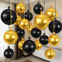 Ballons en feuille d'aluminium 4D ronds or et noir de 22, 15 et 10 pouces, sphères miroir pour décorations de plafond de fête de remise des diplômes, mariage et anniversaire
