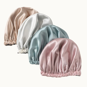 Logo personnalisé <span class=keywords><strong>Bandeau</strong></span> large à haute élasticité <span class=keywords><strong>Bain</strong></span> <span class=keywords><strong>de</strong></span> nuit <span class=keywords><strong>Bonnet</strong></span> double couche en satin <span class=keywords><strong>de</strong></span> soie Grand <span class=keywords><strong>bonnet</strong></span> <span class=keywords><strong>de</strong></span> douche pour femmes - Product Image 1