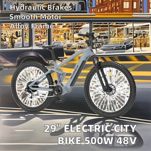 Vélo de ville électrique avec cadre en alliage d'aluminium de 29 pouces, <span class=keywords><strong>moteur</strong></span> numérique sans balais de 48V, 500W, vélo hydraulique à batterie au lithium de 8 vitesses de 15Ah - Product Image 6