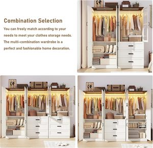 Armoire de rangement blanche SENYU style ferme avec portes battantes, design en panneaux MDF, fixation au sol pour placard et organisateur de rangement - Product Image 3