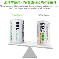 Adaptateurs de piles EBL taille D, convertisseur d'entreposage de piles AA en taille D, à utiliser avec des piles AA rechargeables - Lot de 4