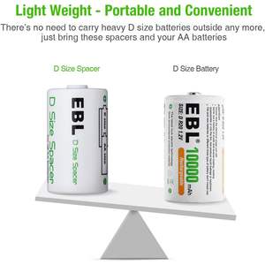 EBL 4-Pack D Size <b>Battery</b> Adapters AA to D Converter for <b>Rechargeable</b> AA <b>Batteries</b> Case Use - Product Image 3