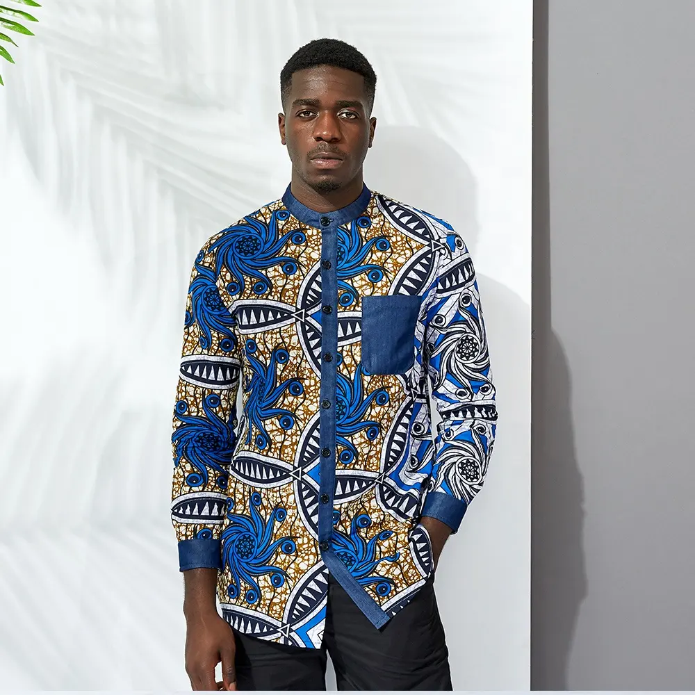 Custom Bekleidungs hersteller Afrikanische Herren bekleidung Mode Ankara Print Langarm bluse Für Herren