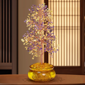 Citrine <b>Crystal</b> Money <b>Tree</b> Yellow Round Home Decoration Gift - Product Image 3