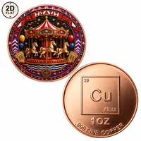 Pièce de monnaie en cuivre pur 999 de 1 once, personnalisée en gros, motif carrousel avec ballons colorés et billet vintage, commémorative de collection