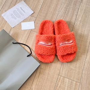 Ciabatte ricamate di lusso in pelliccia di agnello da <span class=keywords><strong>donna</strong></span> soffici sandali piatti con suola spessa scarpe da esterno calde Unisex - Product Image 4