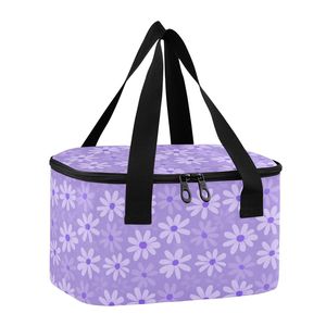Purple Daisy Flower Custom Logo Picnic Bag Aluminum foil Cooler Bag Reusable Lunch Tote Insulated Lunch Box with 2 Handles - Product Image 1