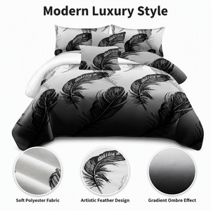 China Stock Florals Pattern 100% Polyester Washable Bedding Set <b>Black</b> White <b>Feather</b> Quilt Cover for Home Hotel Modern Luxury Bed - Product Image 2