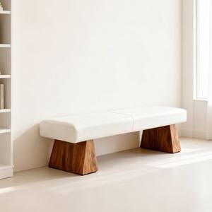 Nordic Minimalist Solid Wood <b>Bench</b> Genuine Leather Entryway Shoe Changing Stool Living Room Bedroom <b>Bed</b> <b>End</b> Stool Designer - Product Image 2