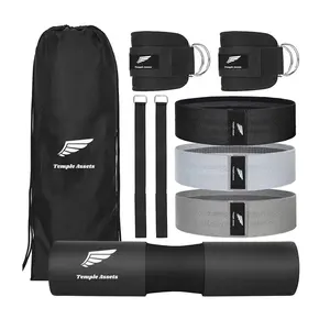 Fitness 7 Piece Glute Workout Kit, Barbell Squat Pad, 3 Fabric Resistance Bands, 2 Ankle Straps, Carry Bag - Gym Accessories