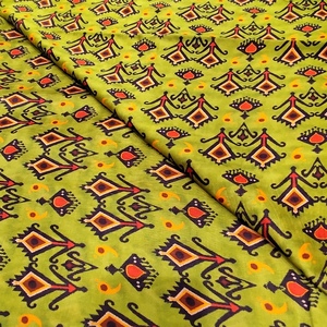 Fashionable <b>Green</b> Poly Raw <b>Silk</b> Woven Fabric Abstract Geometric Prints Breathable Quick-Dry Lightweight Smooth Lustrous DIY - Product Image 4