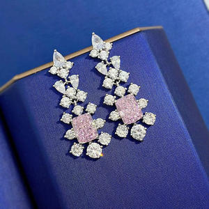 925シルバーダングルイヤリング新品7*9スクエアピンクダイヤモンドアイスフラワーカット高炭素ダイヤモンドファッション - Product Image 2
