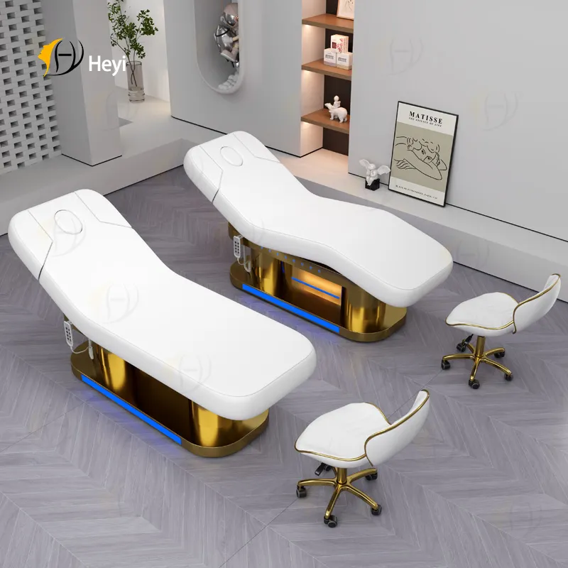 Salle de spa de luxe personnalisée blanc rose lit d'extension de cils de beauté du visage 4 moteurs tables de massage électriques et lits pour salon