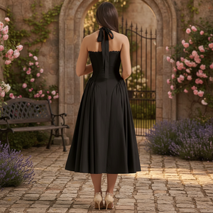 Nouvelle Robe Longue Princesse Vintage Slim-fit à Bretelles Imprimée Tendance avec Col Halter et Lacets en Mousseline Anti-statique – Collection Été 2026 - Product Image 3