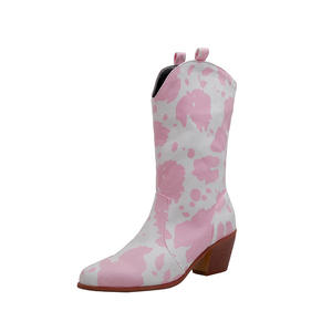 أحذية كاوبوي نسائية جديدة بالجملة بلون الحليب، أحذية نسائية من الجلد الصناعي بمقدمة مدببة ونعل مطاطي - Product Image 2