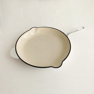 Sartén clásica de hierro fundido esmaltado para Chef, herramienta redonda para Freír con mango largo y mango auxiliar, <span class=keywords><strong>12</strong></span> pulgadas - Product Image 3